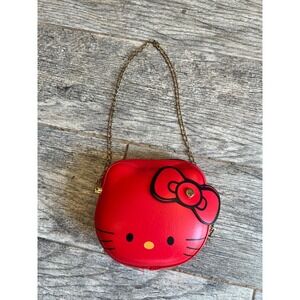 Hello Kitty Purse Clutch Wristlet Bag Red Leather Zip Gold‎ Chain Sanrio Tote